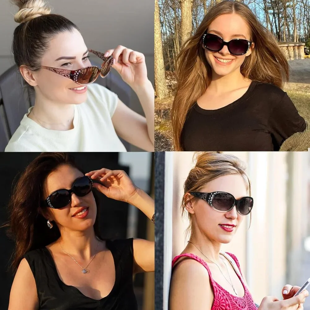Womens Polarized Purple Frame Eyes Protection Sunglasses Rhinestone Around Wrap